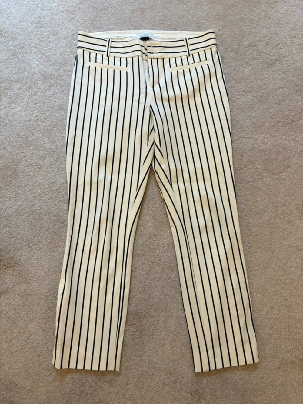 Anthropologie The Essential Slim cropped Striped Pants | Size 8 | Cream & Black